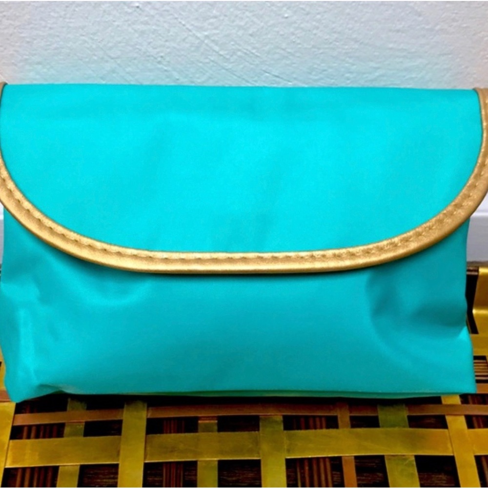 Nordstrom Aqua and Gold Makeup Bag